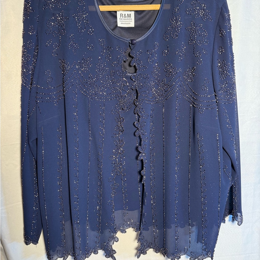 R&M Richards Navy Beaded Women's 3 Piece Outfit size 3X
